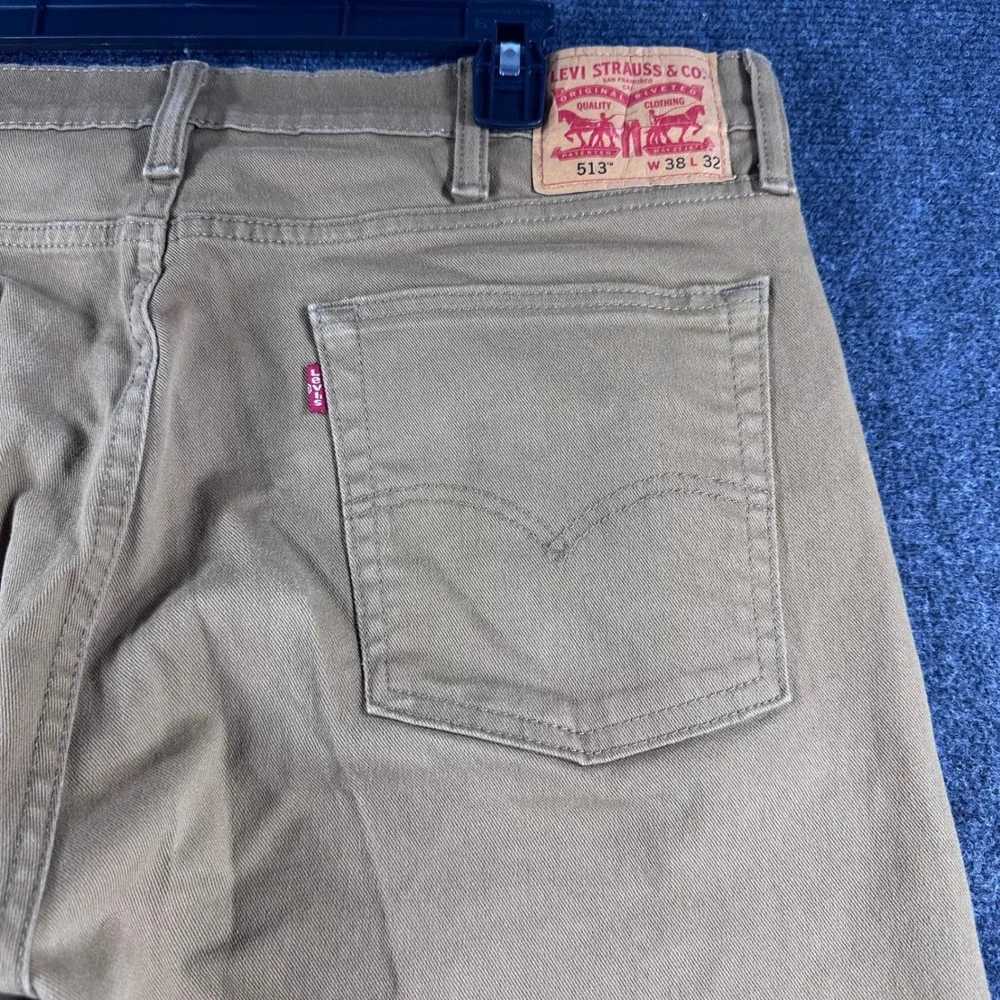 Levi's 513 Slim Straight Pants Mens 38x32 W38 L32 Tan Khaki Stretch Casual